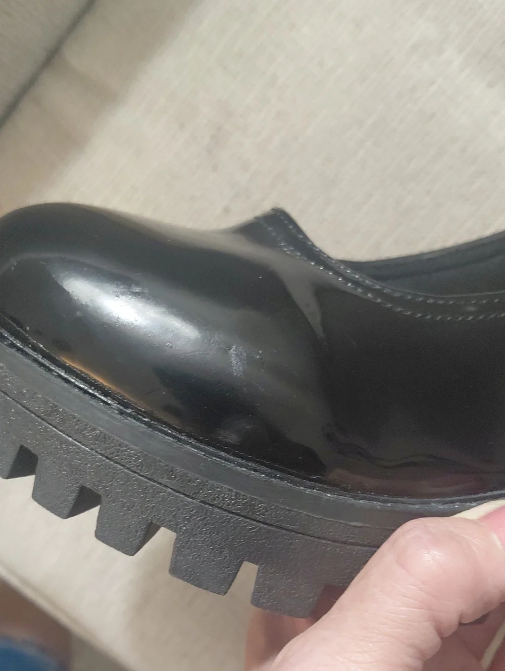Black Patent Chunky Heel Lug Sole Mary Jane Shoes Size 10